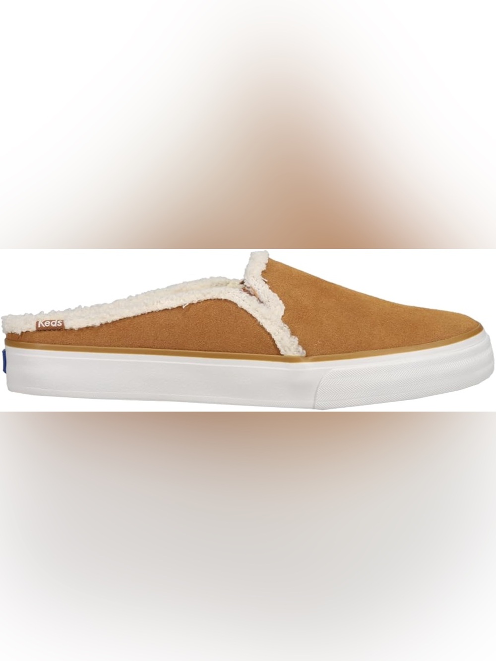 Keds women’sTan Suede Slip-On Sneakers with Cream Sherpa Trim